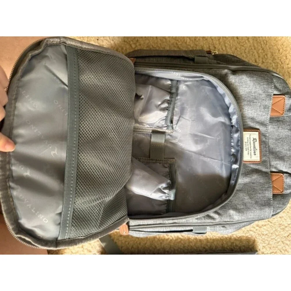 Ruvalino Diaper Bag Backpack Unisex Large Gray Excellent Insulated Pockets & Pad